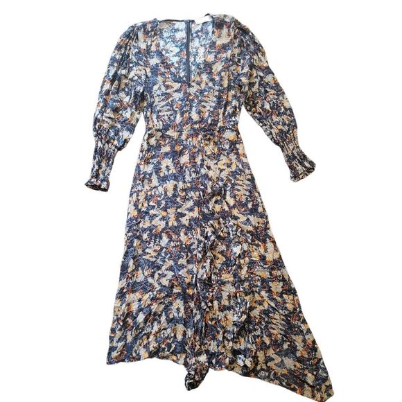 IRO Paris Dress Women's XS Khaki Black Jorma Midi Boho Vintage Long Sleeve - Picture 3 of 6